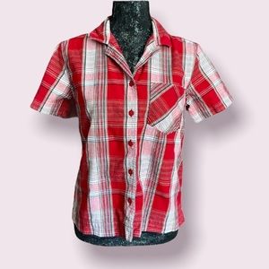 Erika Hayden Red Plaid Short Sleeve Button-Down Shirt